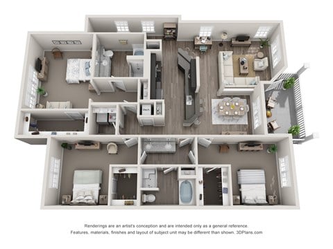Floor plan for 3 beds, 2 baths, 2055 sqft